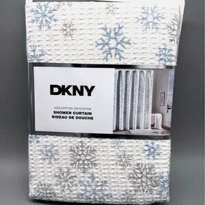 DKNY Cascading Blue Gray Snowflakes Shower Curtain Waffle Weave Winter Christmas